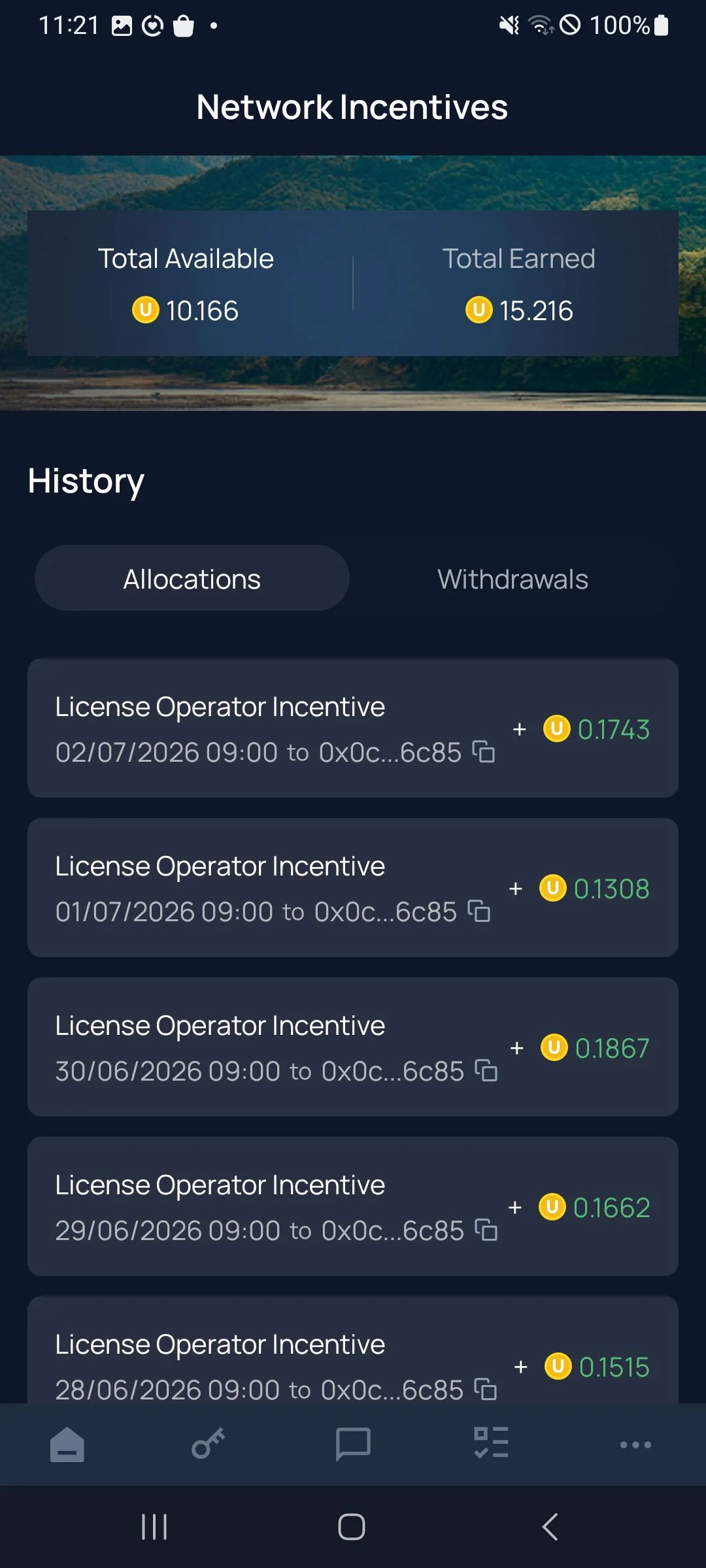 Unetwork App rewards screen showing an Unetwork Points balance
