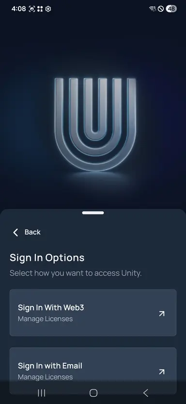 Unetwork sign-in screen with email option