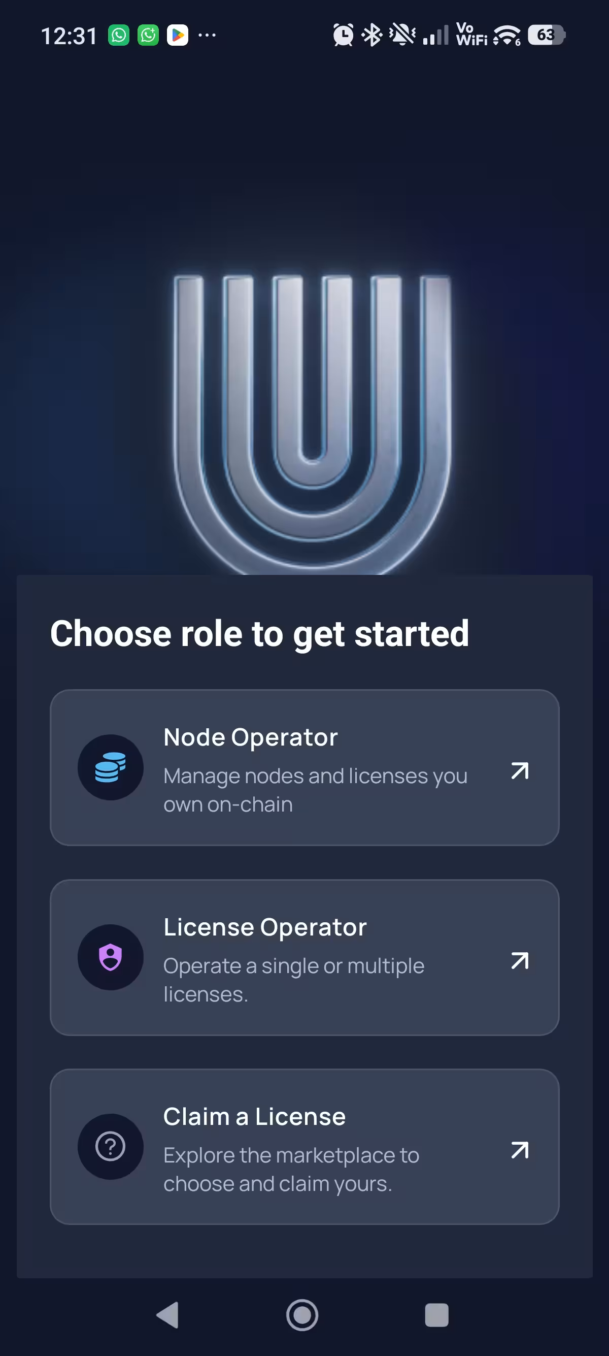 License Operator option in the Unetwork app