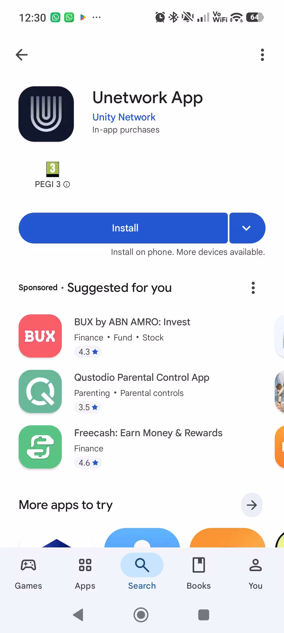 Google Play page for downloading the Unetwork app